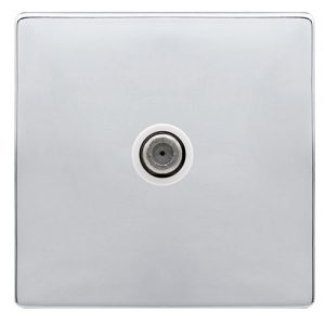 CLICK DEFINITY COMPLETE NON-ISOLATED SINGLE SATELLITE OUTLET- POLISHED CHROME COVER PLATE - POLAR WHITE INSERT