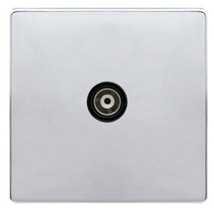 CLICK DEFINITY COMPLETE SINGLE ISOLATED COAXIAL OUTLET - POLISHED CHROME COVER PLATE - BLACK INSERT