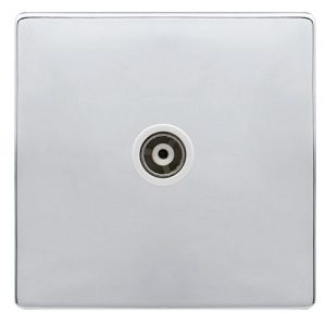 CLICK DEFINITY COMPLETE SINGLE ISOLATED COAXIAL OUTLET - POLISHED CHROME COVER PLATE - POLAR WHITE INSERT