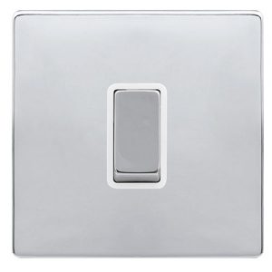 CLICK DEFINITY COMPLETE 10AX INGOT 1 GANG 2 WAY SWITCH - POLISHED CHROME COVER PLATE - POLAR WHITE INSERT