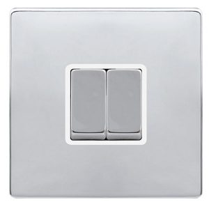 CLICK DEFINITY COMPLETE 10AX INGOT 2 GANG 2 WAY SWITCH - POLISHED CHROME COVER PLATE - POLAR WHITE INSERT
