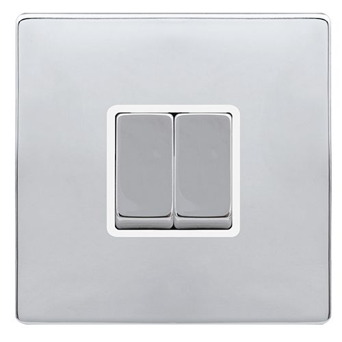 CLICK DEFINITY COMPLETE 10AX INGOT 2 GANG 2 WAY SWITCH - POLISHED CHROME COVER PLATE - POLAR WHITE INSERT