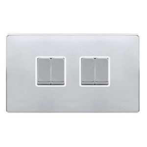 CLICK DEFINITY COMPLETE 10AX INGOT 4 GANG 2 WAY SWITCH - POLISHED CHROME COVER PLATE - POLAR WHITE INSERT