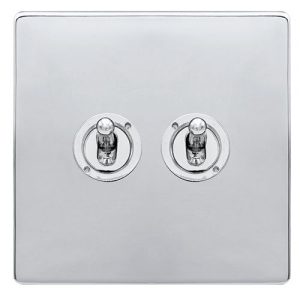 CLICK DEFINITY COMPLETE 10AX 2 GANG 2 WAY TOGGLE SWITCH - POLISHED CHROME