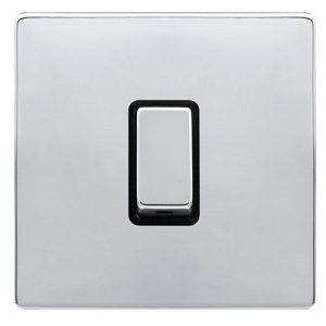 CLICK DEFINITY COMPLETE 10AX INGOT 1 GANG INTERMEDIATE SWITCH - POLISHED CHROME COVER PLATE - BLACK INSERT
