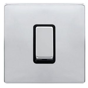 CLICK DEFINITY COMPLETE 50A INGOT 1 GANG DOUBLE POLE SWITCH -  POLISHED CHROME COVER PLATE - BLACK INSERT