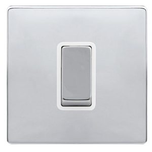 CLICK DEFINITY COMPLETE 50A INGOT 1 GANG DOUBLE POLE SWITCH -  POLISHED CHROME COVER PLATE - POLAR WHITE INSERT