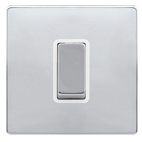 CLICK DEFINITY COMPLETE 50A INGOT 1 GANG DOUBLE POLE SWITCH -  POLISHED CHROME COVER PLATE - POLAR WHITE INSERT