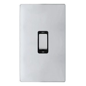 CLICK DEFINITY COMPLETE 50A INGOT 2 GANG DOUBLE POLE SWITCH -  POLISHED CHROME COVER PLATE - BLACK INSERT