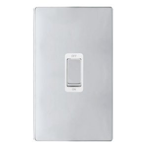 CLICK DEFINITY COMPLETE 50A INGOT 2 GANG DOUBLE POLE SWITCH -  POLISHED CHROME COVER PLATE - POLAR WHITE INSERT