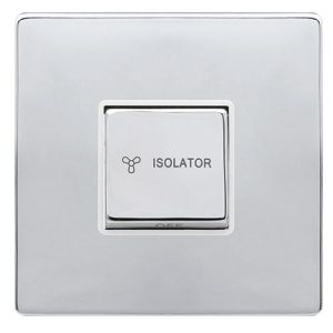 CLICK DEFINITY COMPLETE 10A INGOT 3 POLE FAN ISOLATION SWITCH - POLISHED CHROME COVER PLATE - POLAR WHITE INSERT