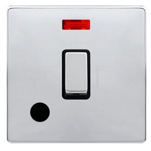 CLICK DEFINITY COMPLETE 20A INGOT DOUBLE POLE SWITCH WITH NEON & FLEX OUTLET - POLISHED CHROME COVER PLATE - BLACK INSERT