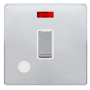 CLICK DEFINITY COMPLETE 20A INGOT DOUBLE POLE SWITCH WITH NEON & FLEX OUTLET - POLISHED CHROME COVER PLATE - POLAR WHITE INSERT