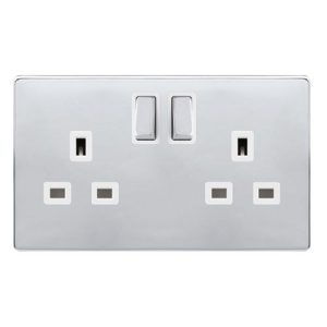 CLICK DEFINITY COMPLETE 13A INGOT 2 GANG DP SWITCHED SOCKET - POLISHED CHROME COVER PLATE - POLAR WHITE INSERT