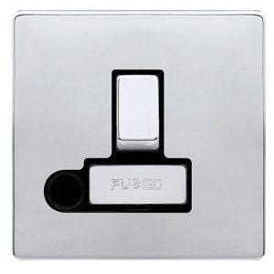 CLICK DEFINITY COMPLETE 13A INGOT SWITCHED FUSED CONNECTION UNIT WITH OPTIONAL FLEX OUTLET - POLISHED CHROME COVER PLATE - BLACK INSERT