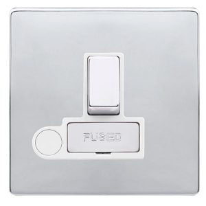 CLICK DEFINITY COMPLETE 13A INGOT SWITCHED FUSED CONNECTION UNIT WITH OPTIONAL FLEX OUTLET - POLISHED CHROME COVER PLATE - POLAR WHITE INSERT