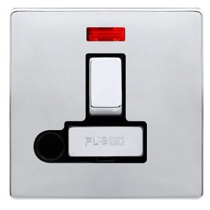 CLICK DEFINITY COMPLETE 13A INGOT SWITCHED FUSED CONNECTION UNIT WITH NEON & OPTIONAL FLEX OUTLET - POLISHED CHROME COVER PLATE - BLACK INSERT