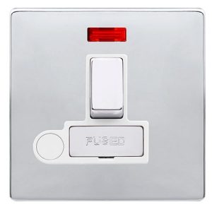 CLICK DEFINITY COMPLETE 13A INGOT SWITCHED FUSED CONNECTION UNIT WITH NEON & OPTIONAL FLEX OUTLET - POLISHED CHROME COVER PLATE - POLAR WHITE INSERT