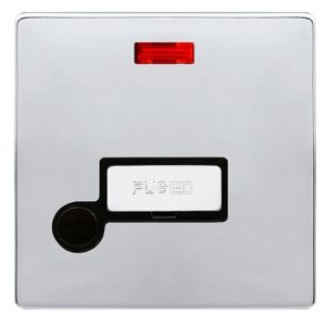 CLICK DEFINITY COMPLETE 13A INGOT FUSED CONNECTION UNIT WITH NEON & OPTIONAL FLEX OUTLET - POLISHED CHROME COVER PLATE - BLACK INSERT