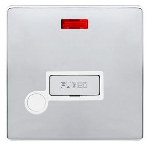 CLICK DEFINITY COMPLETE 13A INGOT FUSED CONNECTION UNIT WITH NEON & OPTIONAL FLEX OUTLET - POLISHED CHROME COVER PLATE - POLAR WHITE INSERT