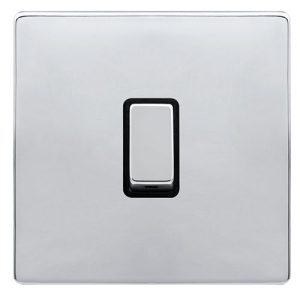 CLICK DEFINITY COMPLETE 20A INGOT DOUBLE POLE SWITCH - POLISHED CHROME COVER PLATE - BLACK INSERT