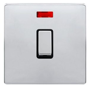 CLICK DEFINITY COMPLETE 20A INGOT DOUBLE POLE SWITCH WITH NEON - POLISHED CHROME COVER PLATE - BLACK INSERT