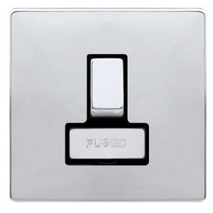 CLICK DEFINITY COMPLETE 13A INGOT SWITCHED FUSED CONNECTION UNIT - POLISHED CHROME COVER PLATE - BLACK INSERT