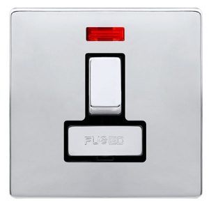 CLICK DEFINITY COMPLETE 13A INGOT SWITCHED FUSED CONNECTION UNIT WITH NEON - POLISHED CHROME COVER PLATE - BLACK INSERT
