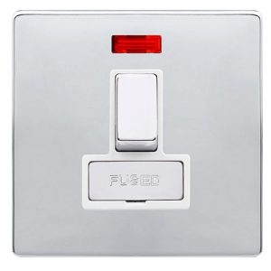 CLICK DEFINITY COMPLETE 13A INGOT SWITCHED FUSED CONNECTION UNIT WITH NEON - POLISHED CHROME COVER PLATE - POLAR WHITE INSERT