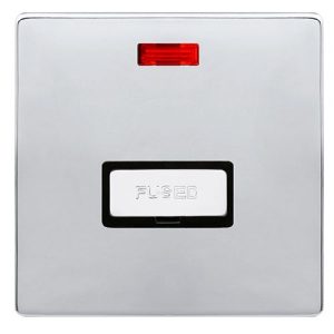 CLICK DEFINITY COMPLETE 13A INGOT FUSED CONNECTION UNIT WITH NEON - POLISHED CHROME COVER PLATE - BLACK INSERT