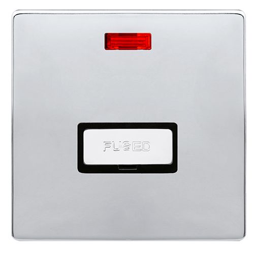 CLICK DEFINITY COMPLETE 13A INGOT FUSED CONNECTION UNIT WITH NEON - POLISHED CHROME COVER PLATE - BLACK INSERT