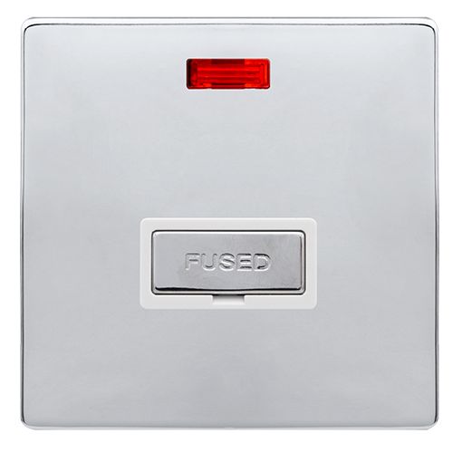 CLICK DEFINITY COMPLETE 13A INGOT FUSED CONNECTION UNIT WITH NEON - POLISHED CHROME COVER PLATE - POLAR WHITE INSERT