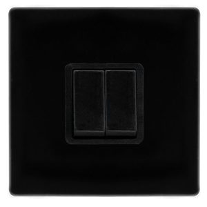 CLICK DEFINITY COMPLETE 10AX INGOT 2 GANG 2 WAY SWITCH - METAL BLACK COVER PLATE - BLACK INSERT