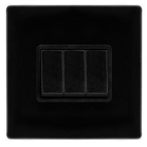 CLICK DEFINITY COMPLETE 10AX INGOT 3 GANG 2 WAY SWITCH - METAL BLACK COVER PLATE - BLACK INSERT