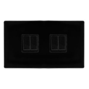 CLICK DEFINITY COMPLETE 10AX INGOT 4 GANG 2 WAY SWITCH - METAL BLACK COVER PLATE - BLACK INSERT