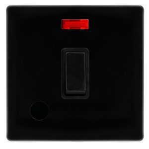 CLICK DEFINITY COMPLETE 20A DOUBLE POLE SWITCH WITH NEON & FLEX OUTLET - METAL BLACK COVER PLATE - BLACK INSERT