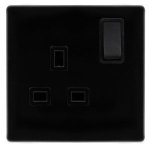 CLICK DEFINITY COMPLETE 13A INGOT 1 GANG DP SWITCHED SOCKET - METAL BLACK COVER PLATE - BLACK INSERT
