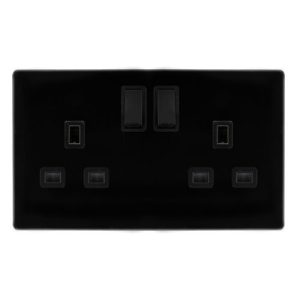 CLICK DEFINITY COMPLETE 13A INGOT 2 GANG DP SWITCHED SOCKET - METAL BLACK COVER PLATE - BLACK INSERT