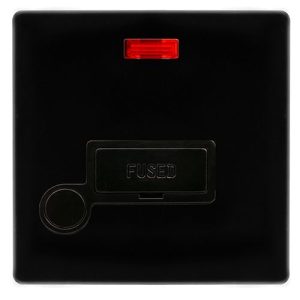 CLICK DEFINITY COMPLETE 13A FUSED CONNECTION UNIT WITH NEON & OPTIONAL FLEX OUTLET - METAL BLACK COVER PLATE - BLACK INSERT