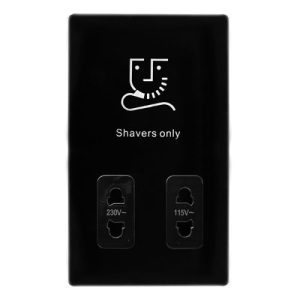 CLICK DEFINITY COMPLETE 115/230V DUAL VOLTAGE SHAVER SOCKET - METAL BLACK COVER PLATE - BLACK INSERT