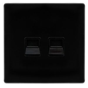 CLICK DEFINITY COMPLETE TWIN TELEPHONE MASTER OUTLET - METAL BLACK COVER PLATE - BLACK INSERT