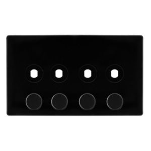 CLICK DEFINITY COMPLETE 4 GANG UNFURNISHED DIMMER PLATE & KNOBS - METAL BLACK