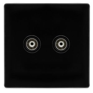 CLICK DEFINITY COMPLETE TWIN ISOLATED COAXIAL OUTLET -  METAL BLACK COVER PLATE - BLACK INSERT