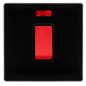 CLICK DEFINITY COMPLETE 50A 1 GANG DOUBLE POLE SWITCH WITH NEON -  METAL BLACK COVER PLATE - BLACK INSERT