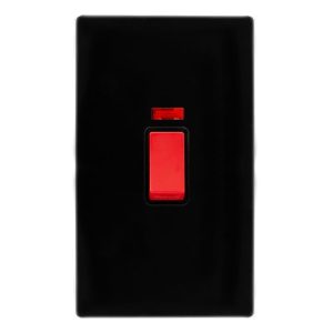 CLICK DEFINITY COMPLETE 50A 2 GANG DOUBLE POLE SWITCH WITH NEON -  METAL BLACK COVER PLATE - BLACK INSERT