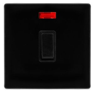 CLICK DEFINITY COMPLETE 20A DOUBLE POLE SWITCH WITH NEON - METAL BLACK COVER PLATE - BLACK INSERT