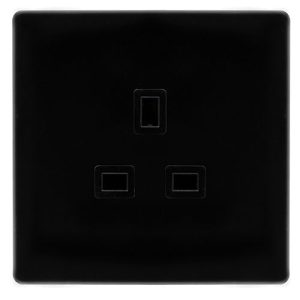 CLICK DEFINITY COMPLETE 13A 1 GANG UNSWITCHED SOCKET - METAL BLACK COVER PLATE - BLACK INSERT