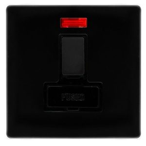 CLICK DEFINITY COMPLETE 13A SWITCHED FUSED CONNECTION UNIT WITH NEON - METAL BLACK COVER PLATE - BLACK INSERT