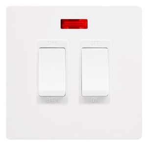 CLICK DEFINITY COMPLETE 20A SINK / BATH SWITCH WITH NEON - METAL WHITE COVER PLATE - POLAR WHITE INSERT