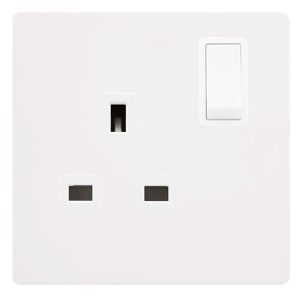 CLICK DEFINITY COMPLETE 13A INGOT 1 GANG DP SWITCHED SOCKET - METAL WHITE COVER PLATE - POLAR WHITE INSERT